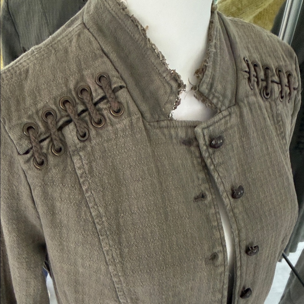 Free People Olive Military-Inspired Lace-Trim Jacket - Picture 4 of 5